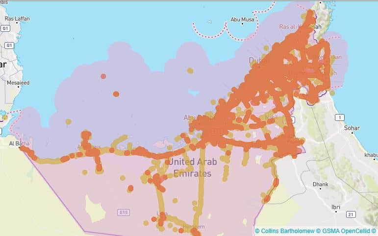 Etisalat Mobile coverage map in the United Arab Emirates