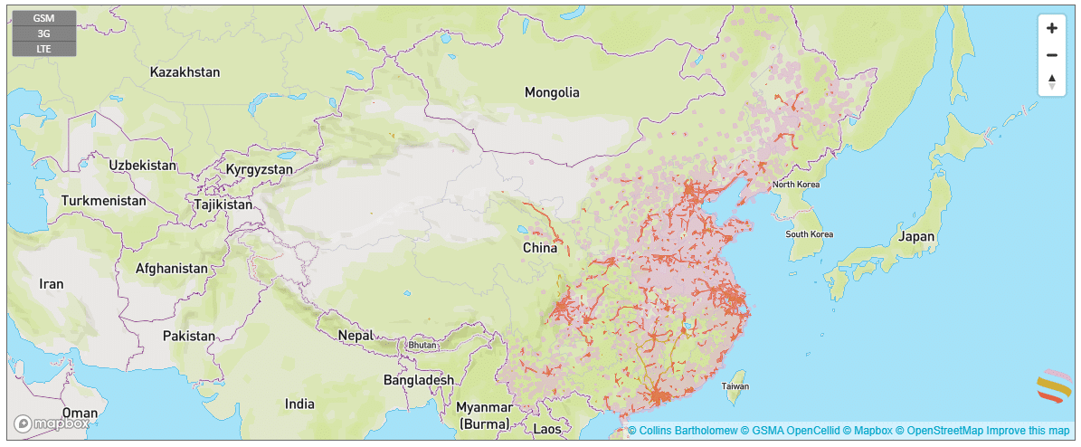 coverage map with an esim in china