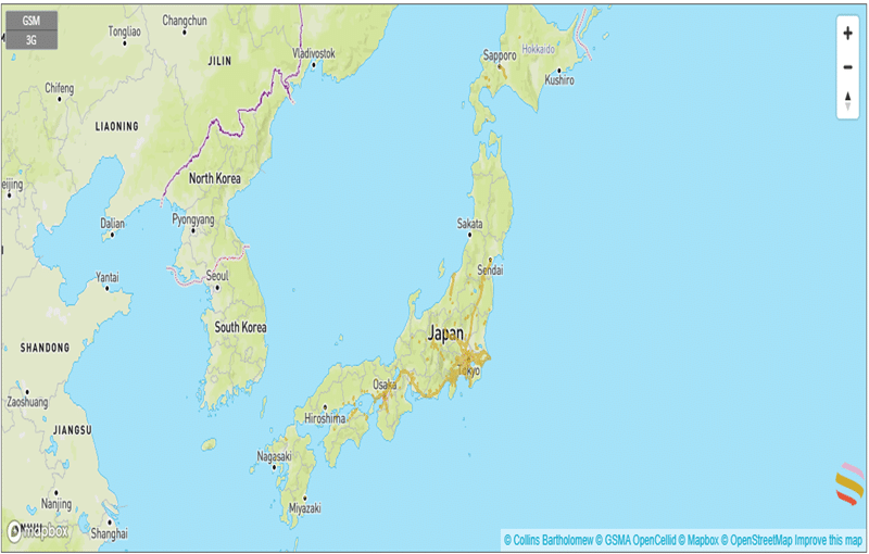 coverage map with a KDDI esim in japan