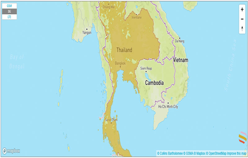 coverage map with an esim in thailand