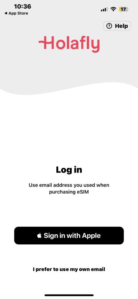 eSIM-app-log-in