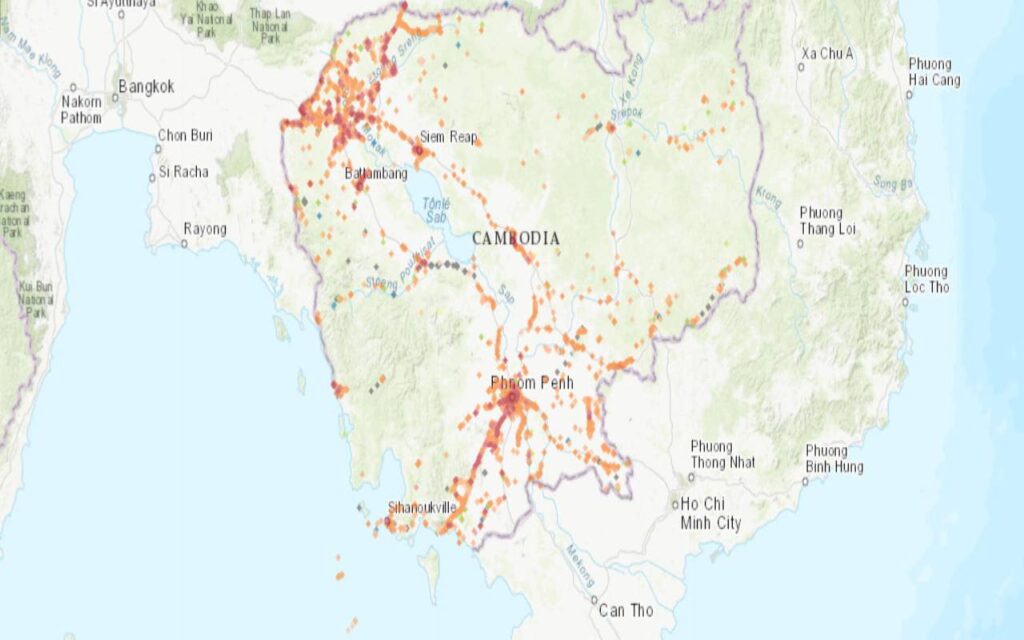 Coverage map of Metfone Mobile with an eSIM in Cambodia