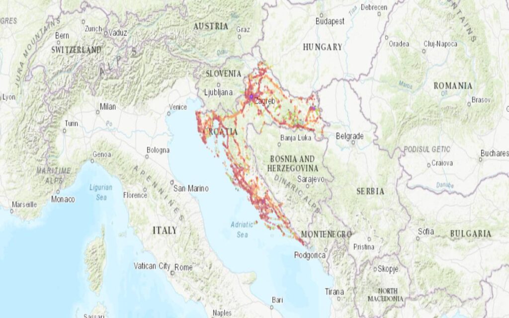 Coverage map of TELE2 with an eSIM in Croatia