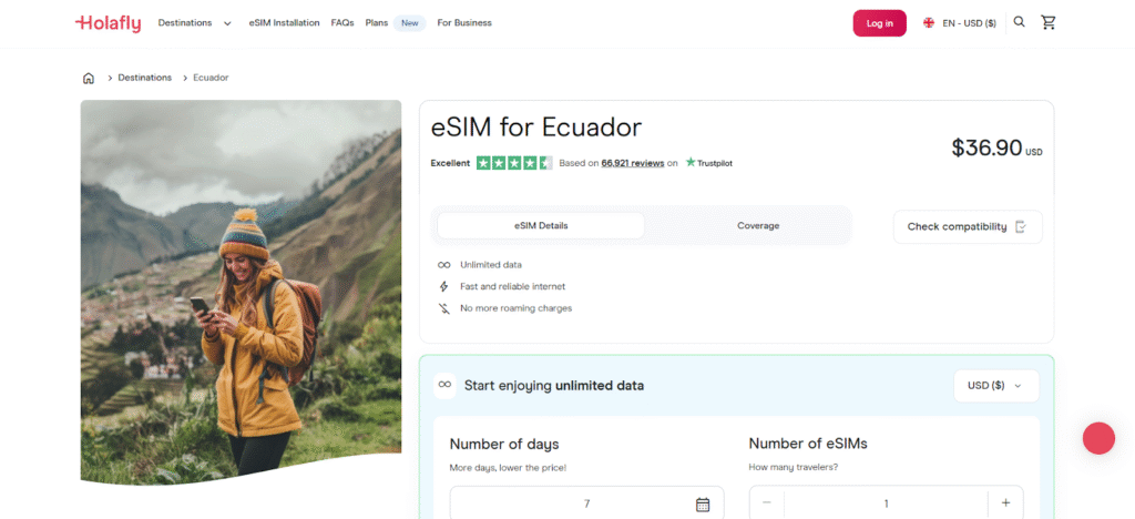 holafy homepage to get the best esim for ecuador
