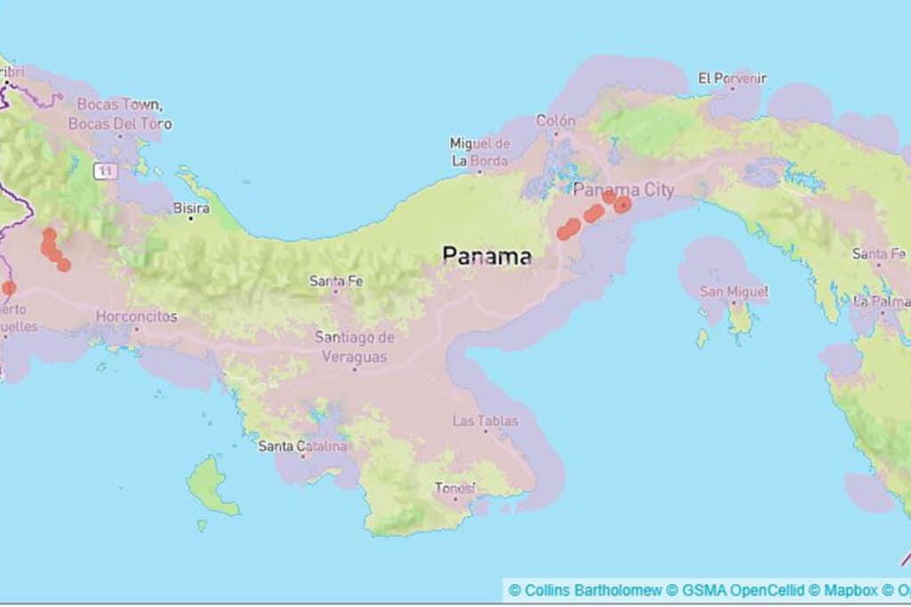 Digicel coverage map in Panama