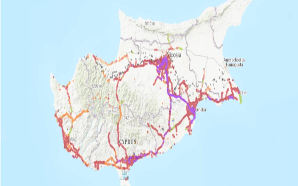 Coverage map of Vodafone with an eSIM in Cyprus