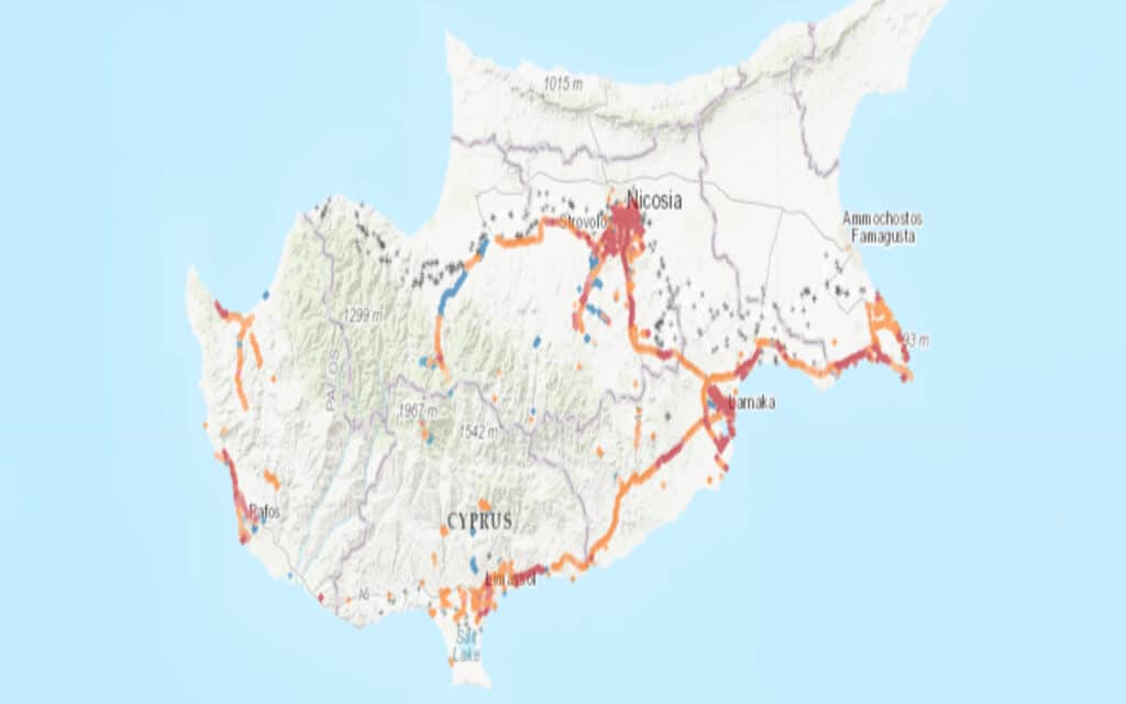 Coverage map of Primetel with an eSIM in Cyprus