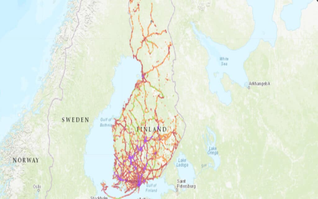 Coverage map of Telia with an eSIM in Finland