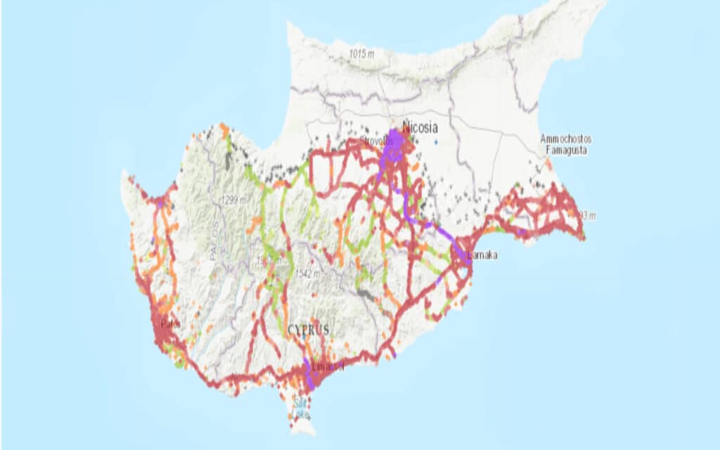 Coverage map of Vodafone with an eSIM in Cyprus