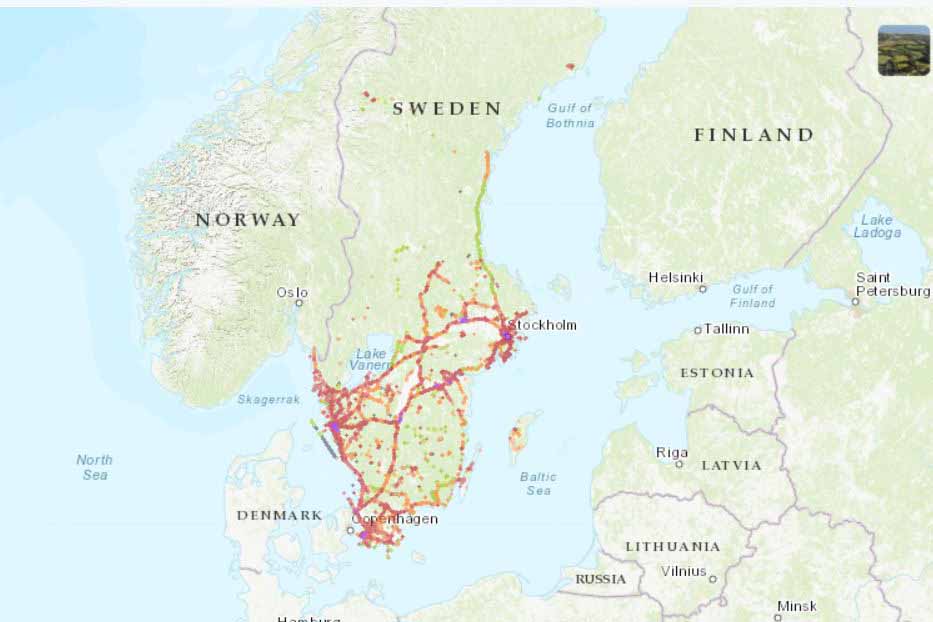 Coverage map of 3 Tre with an eSIM in Sweden