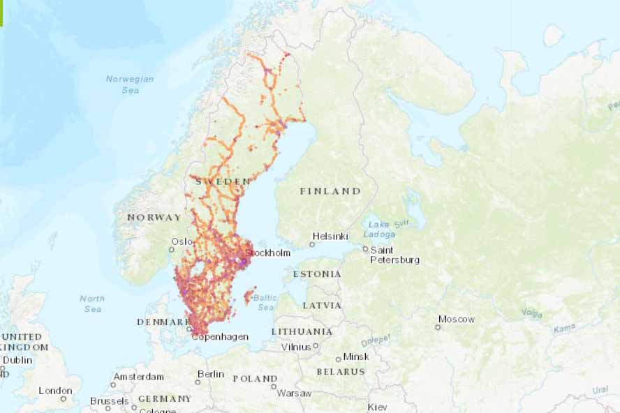 Coverage map of Net4Mobility with an eSIM in Sweden