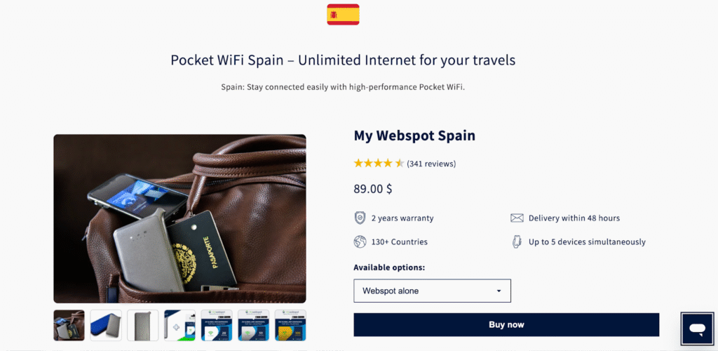 my webspot homepage, pocket wifi for spain