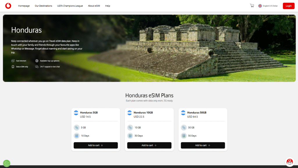 vodafone homepage, best esim for honduras