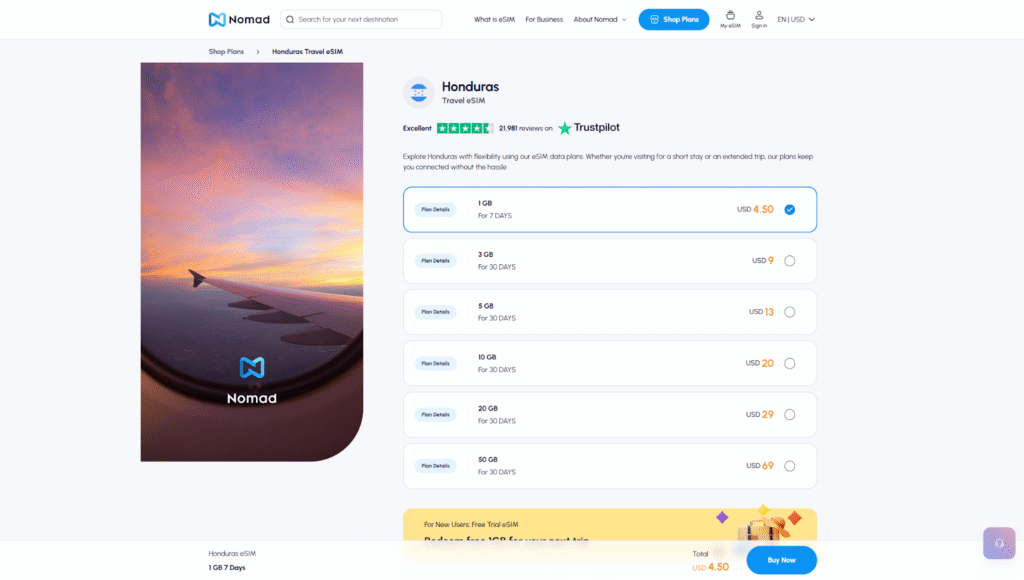 nomad esim for honduras