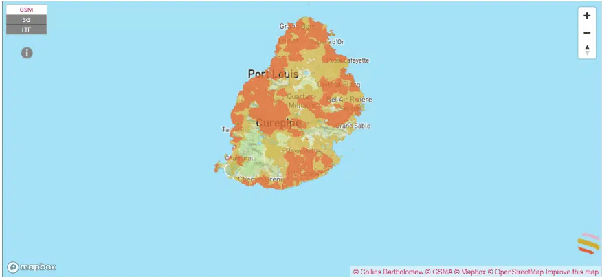 Emtel 4G coverage map in Mauritius