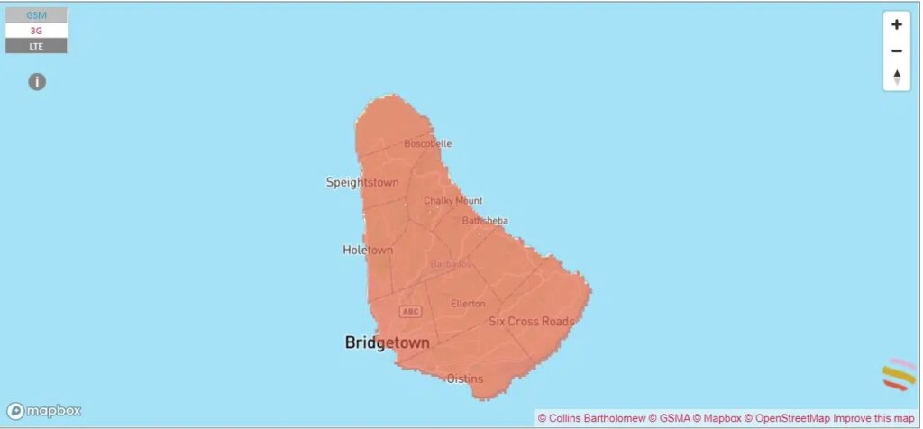 Flow 4G coverage map in Barbados