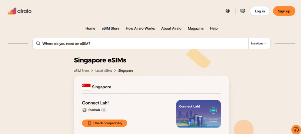 airalo homepage, esim provider in singapore