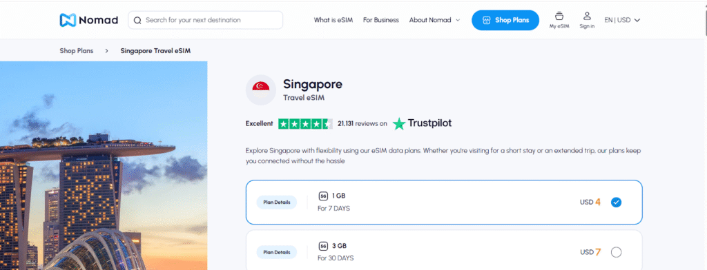 nomad homepage, esim provider in singapore