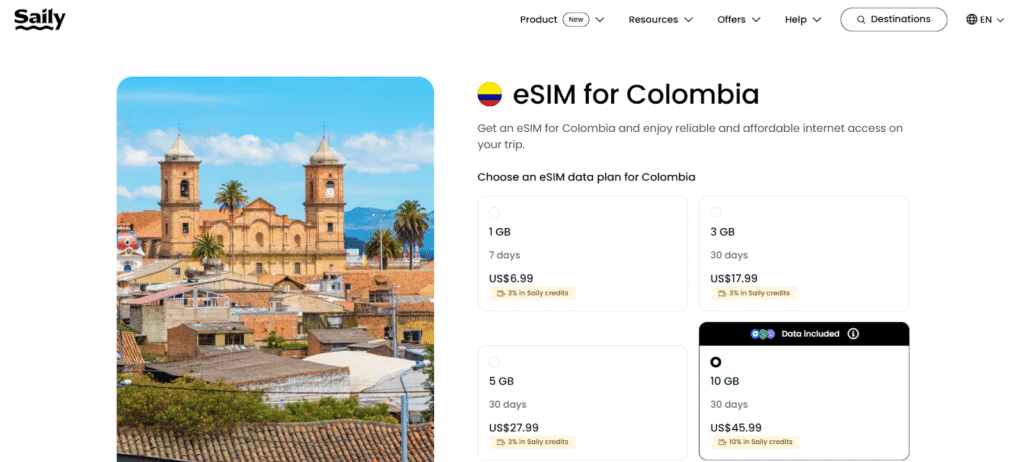 saily homepage, esim colombia