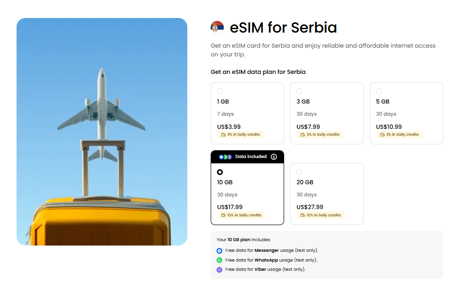 best esim for serbia, saily homepage