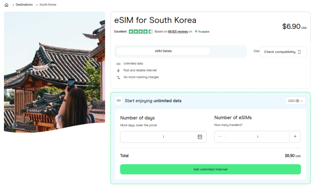 holafly esim homepage, best esim for south korea
