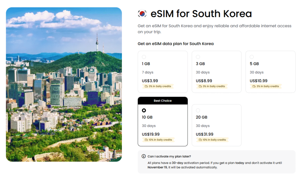 saily homepage, esim for south korea