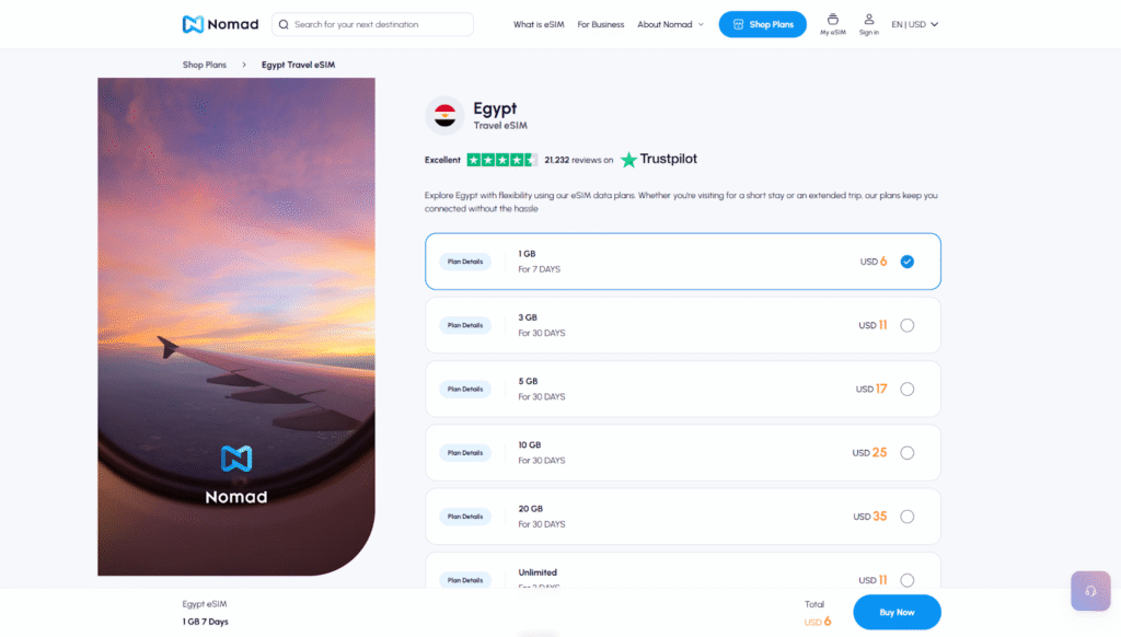 nomad esim egypt homepage, egyopt esim
