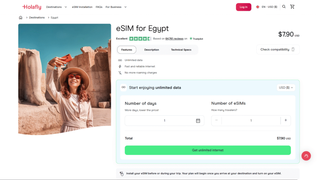 holafly esim homepage, egypt esim