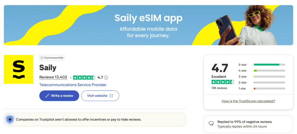 saily esim customer reviews on trustpilot