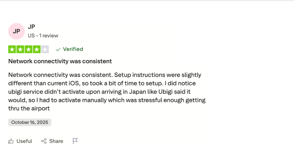 positive review of ubigi on trustpilot