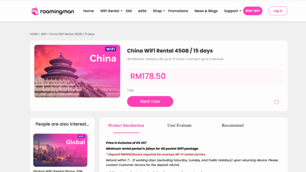 roamingman pocket wifi provider for china