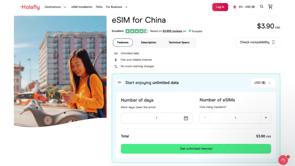 holafly esim provider for china homepage