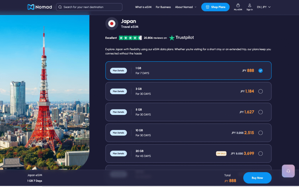nomad esim provider for japan