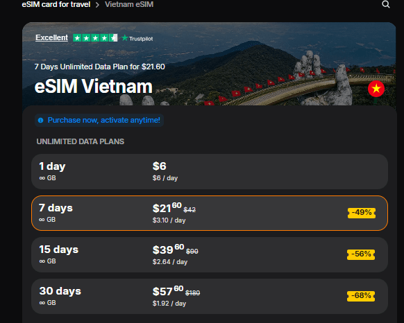 best vietnam esim, yesim