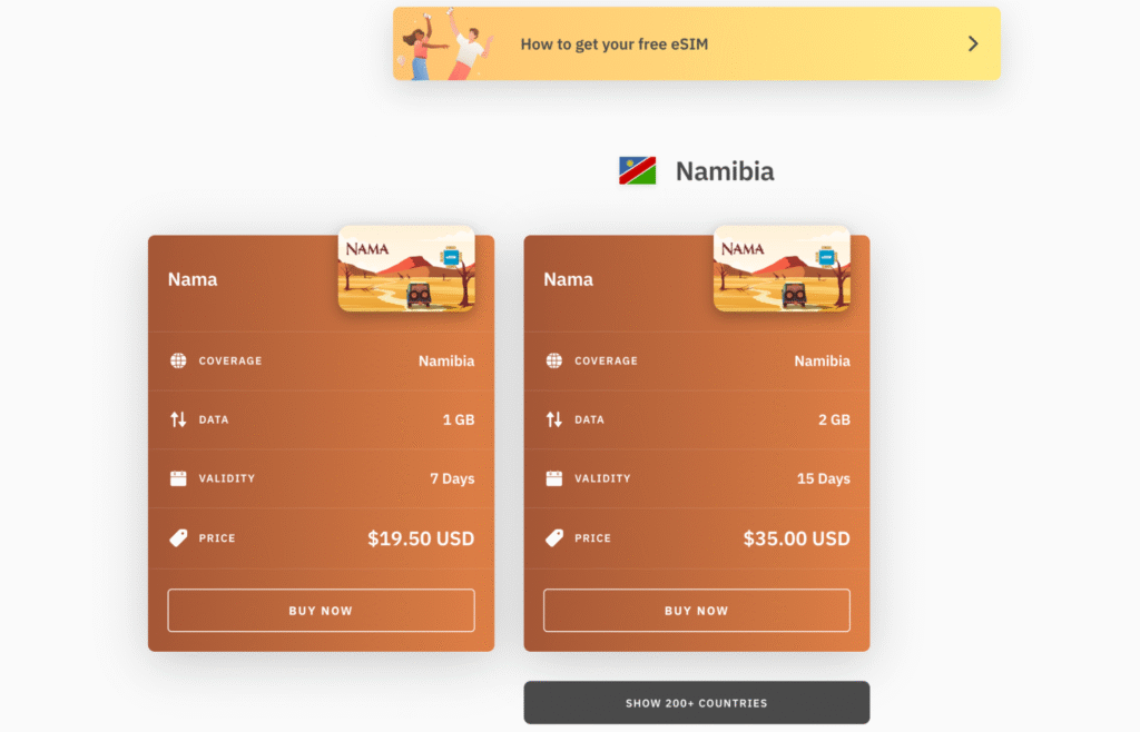 Namibia esim providers: Airalo