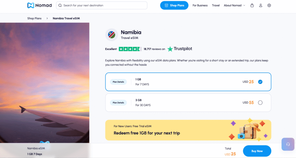 Namibia esim providers: Nomad