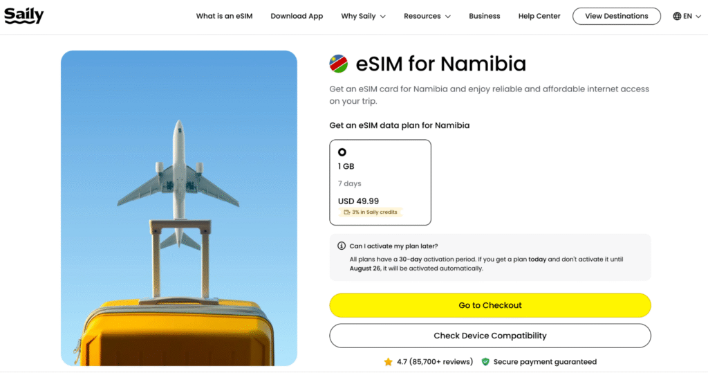 Namibia esim providers: Saily