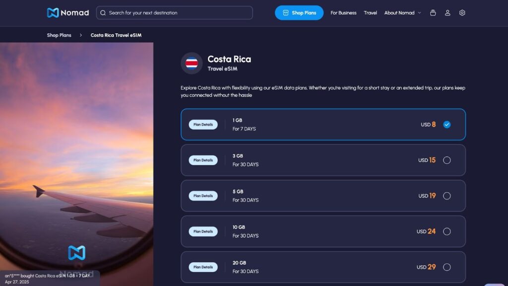 best esim for costa rica: nomad homepage