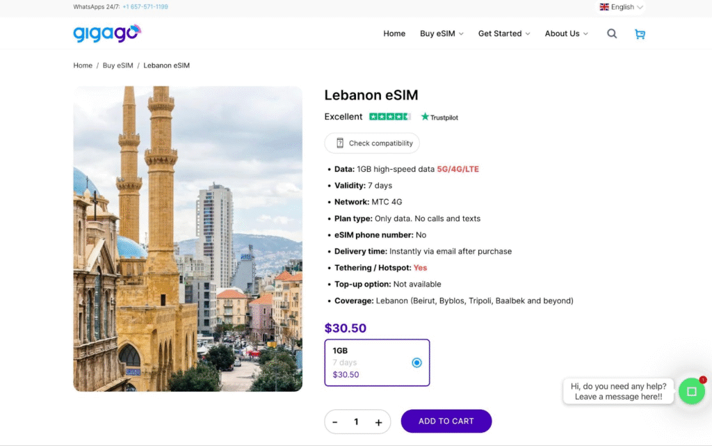 gigago lebanon esim provider