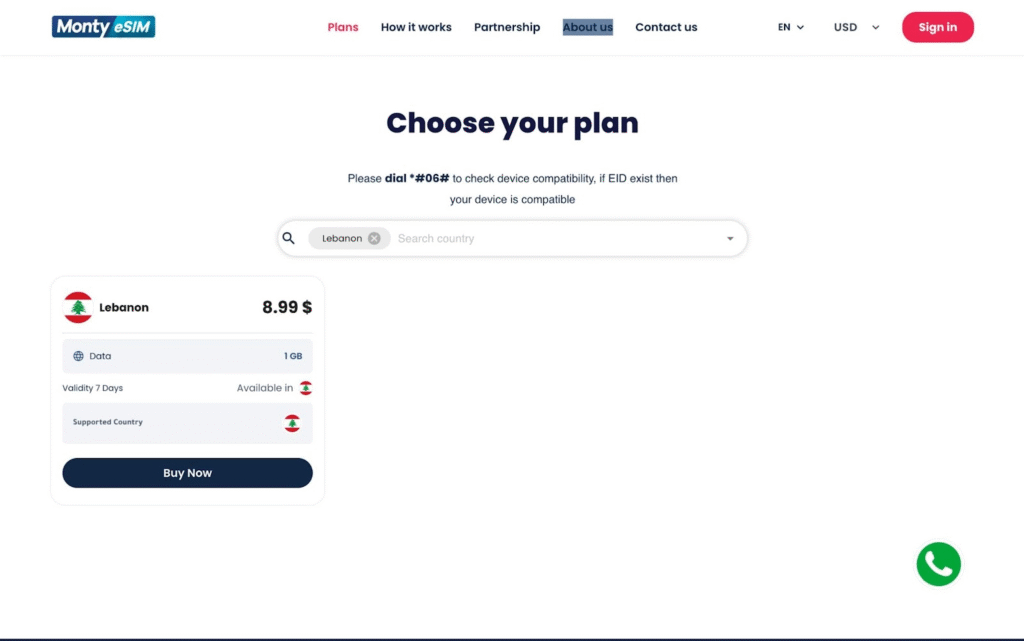 monty homepage, esim provider for lebanon