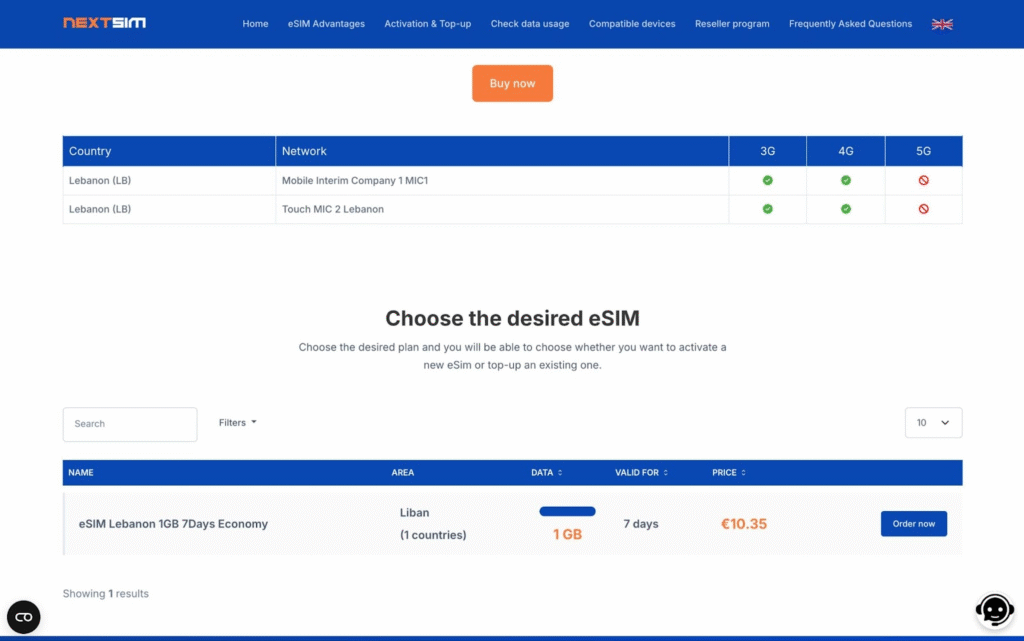 nextsim esim provider lebanon