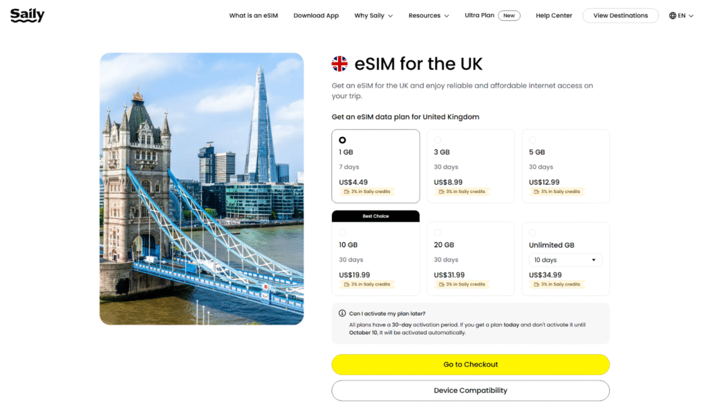 scotland esim provider homepage: saily