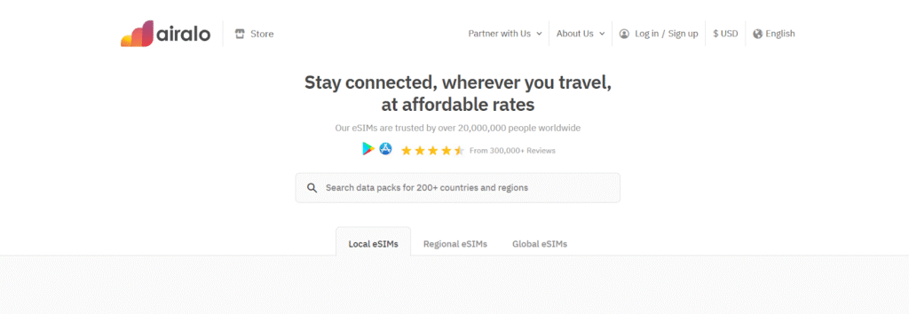 suriname esim provider homepage: airalo