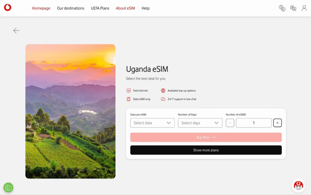 uganda esim provider homepage: vodafone