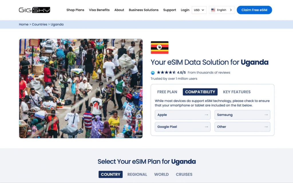 uganda esim provider homepage: gigsky