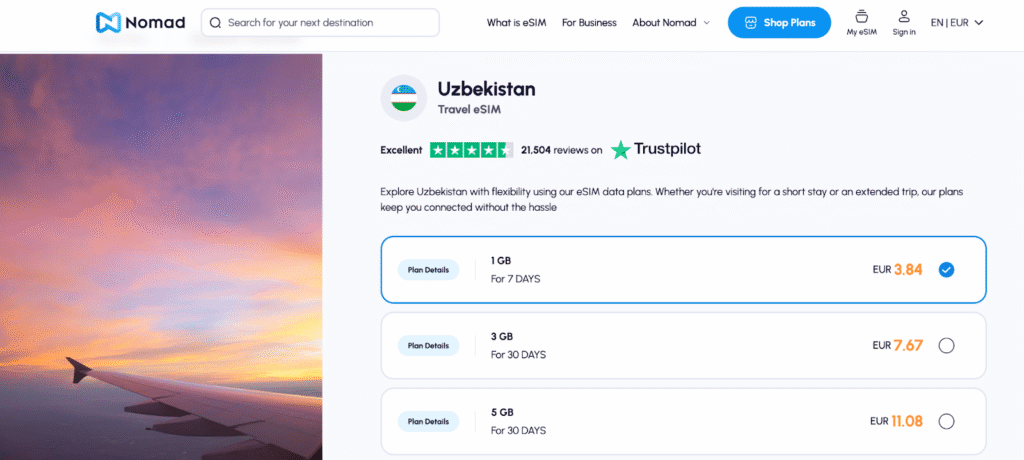 nomad uzbekistan esim provider homepage