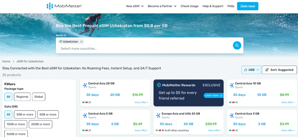 mobimatter homepage best esim uzbekistan