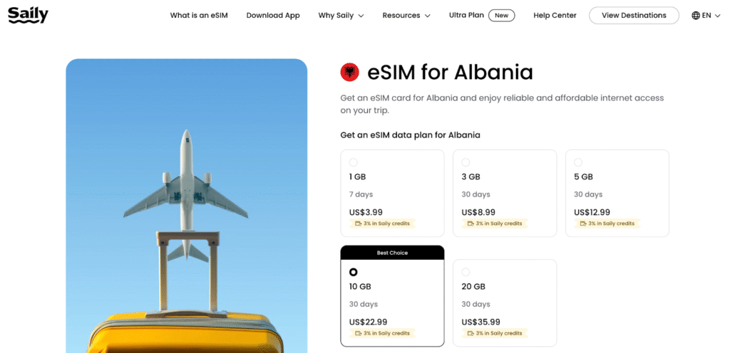 saily homepage: best esim for albania