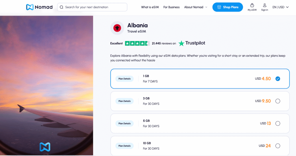 best esim for albania: nomad homepage