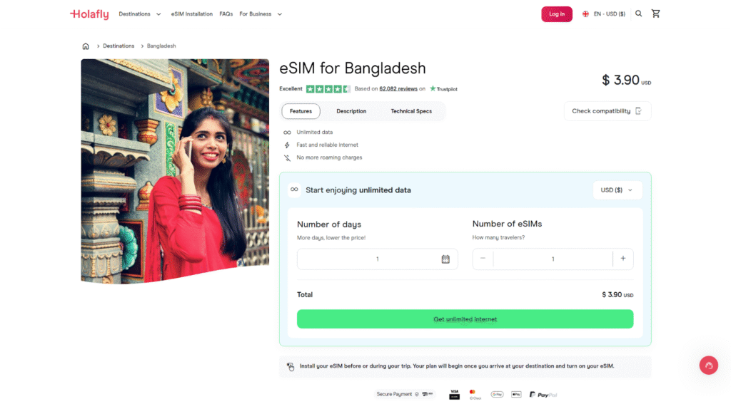 best esim for bangladesh: holafly  homepage